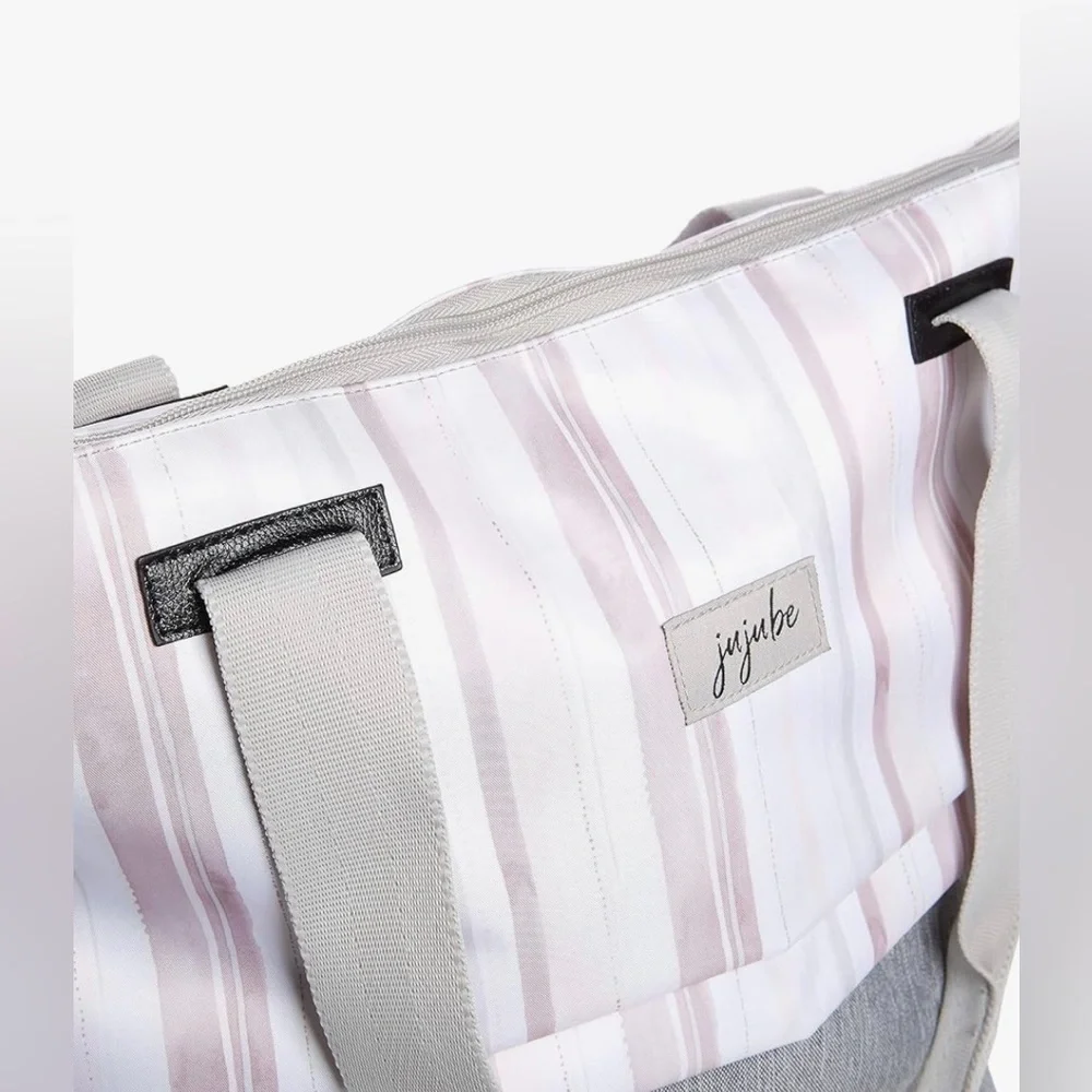 Ju-Ju-Be All Purpose Shoulder Tote Bag Striped Pink Glacier Gray Baby Travel Bag